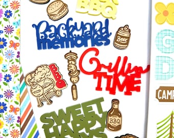 Summer BBQ Acrylic Embellishment Kit | Grillin’ Time | Backyard Memories | BBQ Scrapbook Embellishments | 4th of July Crafts
