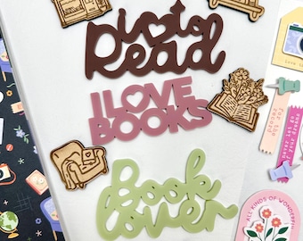 Book Lover Acrylic Embellishment Kit | I Love Books | I Love to Read | Reading Scrapbook Embellishments | Book Journal Supplies | Bookish Cr