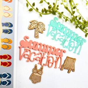 Zomervakantie acryl en houtversiering| Acrylwoord| Voor scrapbooking| Papier knutselen| Kaarten maken| Versiering| Gegraveerd