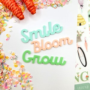 Abbellimento Smile, Grow & Bloom / Per scrapbooking / creazione di carta / creazione di cartoline / abbellimento / incisione / fai da te