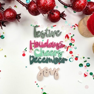 Feestdagen, Feestelijk, December, Proost en Vreugde Acrylwoordversiering|Scrapbooking|Kaarten maken|Kunst en ambacht| Ambachtelijke benodigdheden
