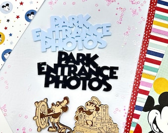 Park Entrance Photos Acrylic Title + 2 Engraved Wood Pieces | Scrapbook Embellishments | Card Making | Mini Album Supplies | DIY Craft Suppl