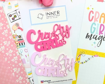 Crafty Girl Acrylic Title | Scrapbook Embellishment | Crafty Word Die Cut | Pink Acrylic Word | Scrapbooking Title | Handmade by Inner Creat