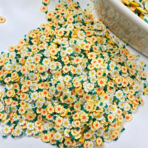 Daisy Polymer Clay Slices: Yellow & White Flower Sprinkles