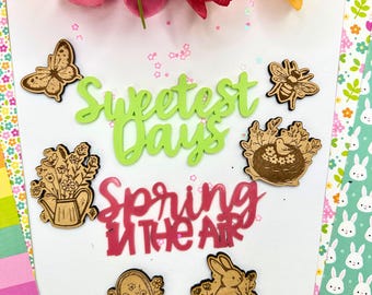Sweetest Days & Spring in the Air Scrapbook Kit | Acrylic Titles + Wood Spring Embellishments | Scrapbooking | Card Making | Spring Crafts