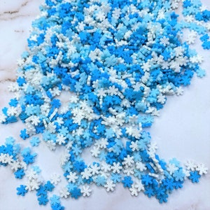 Blue & White Snowflake Polymer Clay Sprinkles: 5mm Craft Slices