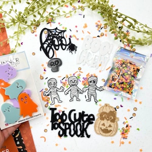 Zestaw do ozdabiania na Halloween Too Cute to Spook | Akryl | Drewniane ozdoby | Scrapbooking | Tworzenie kartek | DIY | Sztuka i rzemiosło