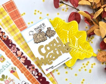 Cozy Weather Acrylic Title with Wood Engraved Charms | Fall Embellishments for Card Making and DIY Art Projects