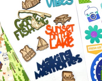 Gone Fishing, Lake Vibes Kit: Acrylic & Wood Scrapbooking Pieces