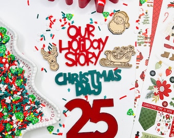 Christmas Scrapbook Embellishments | Acrylic Holiday Words & Wood Icons