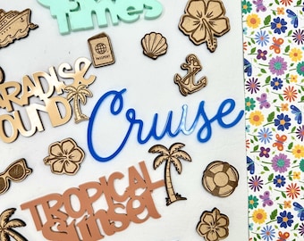 Cruise Acrylic Embellishment Kit | Paradise Found | Tropical Sunset | Sea Ya Later | Cruise Scrapbook Embellishments | Vacation Memory Keepi