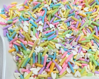 Hearts and pastel Sprinkles  Polymer | Clay slices| Mixed Polymer clay| Sprinkles| Arts and Crafts | Confetti| Polymer Sprinkles