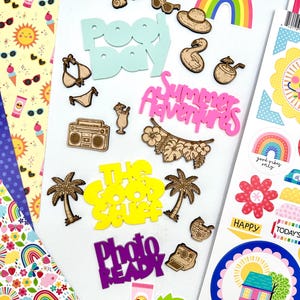 Summer Adventures Acrylic Embellishment Kit | Pool Day Scrapbook Titles | Summer Memory Keeping | Acrylic & Wood Embellishments | Summer Cra