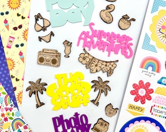Summer Adventures Acrylic Embellishment Kit | Pool Day Scrapbook Titles | Summer Memory Keeping | Acrylic & Wood Embellishments | Summer Cra