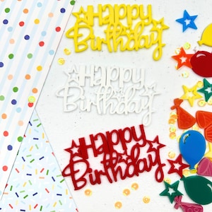 Palabra acrílica de Feliz Cumpleaños/Título para álbum de recortes/Adorno para fiesta/Adorno divertido para tarta/Artículo para manualidades de cumpleaños
