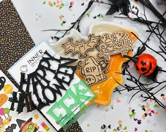 Happy Halloween & Eeek Acrylic |Wood Embellishments Set | Paper Craft Titles for Card Making and DIY Art Projects