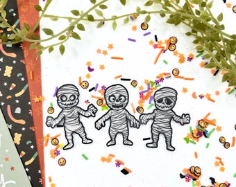 Juego de 3 momias para decorar, para hacer álbumes de recortes, manualidades con papel, fabricación de tarjetas, adornos, grabados y manualidades