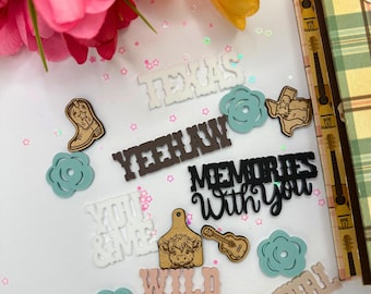 Cowgirl Scrapbook Kit with Acrylic Words & Wood Embellishments | Western Love Theme | Valentine Craft Kit | Horse Clip Included