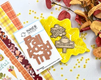Fall Road Trip Acrylic Title with Wood Engraved Charms | Autumn Embellishments for Card Making and DIY Art Projects