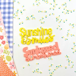 Besado por el sol y tranquilo y Sol y sonrisas/Juego de palabras acrílicas/Para álbumes de recortes/Manualidades con papel/Fabricación de tarjetas/Adornos/