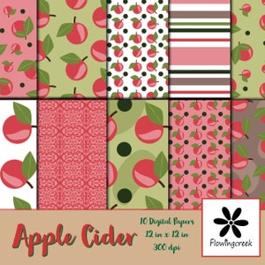 Pacote de papel digital Apple Cider - 10 designs de padrões de papel + 2 designs bônus para scrapbooking, criação de cartões, sublimação e design digital