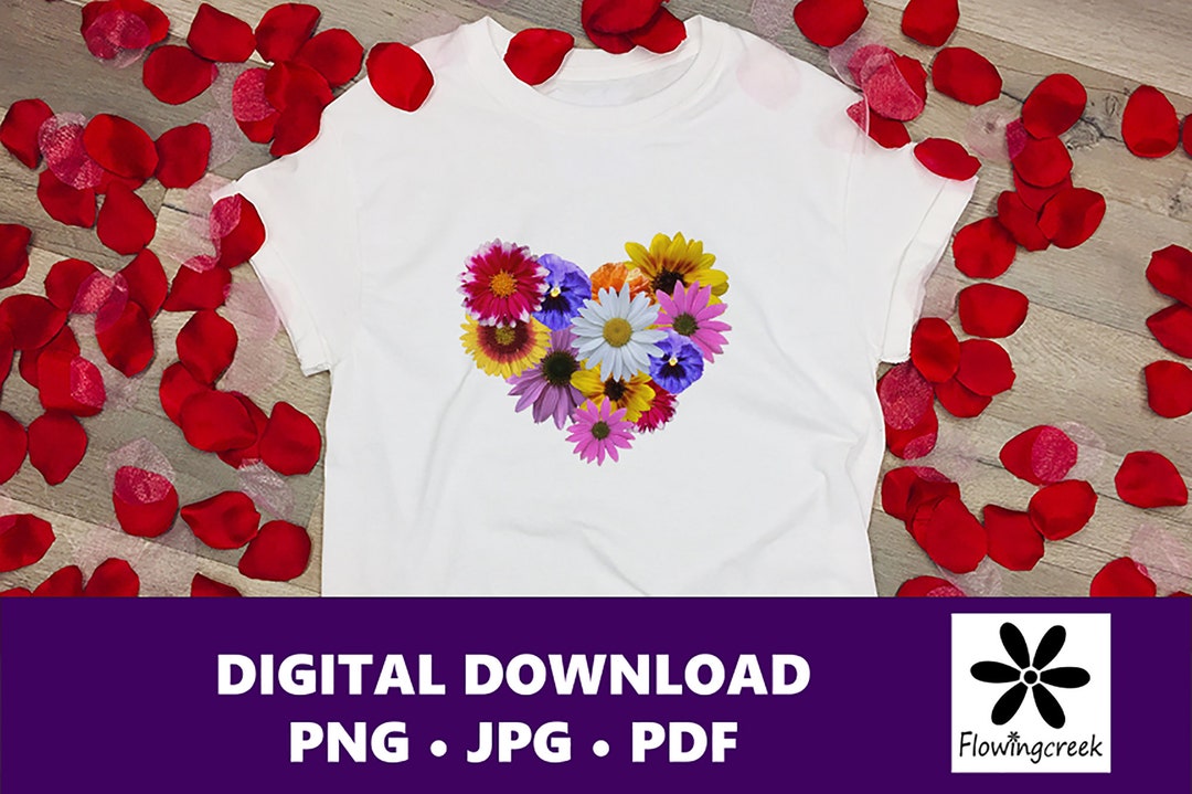 Heart Shaped Flower Bouquet PNG Valentine's Day Floral Clipart Digital ...
