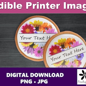Colorful Round Split Flower Bouquet, Edible Printer, Eddie, Cookie, Floral Clip Art, Monogram, Valentine&#39;s Day, Wedding, Spring, JPG, PNG