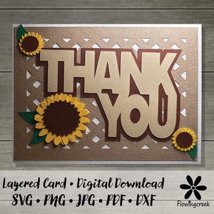 Carte de voeux en couches 3D avec treillis tournesol, fichier de coupe SVG, téléchargement immédiat pour machines de découpe Cricut ou Silhouette