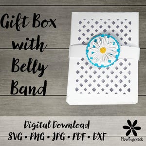 Daisy Lattice Layered Paper Gift Box with Belly Band SVG Cut File for A2 Cards, 4 x 6 Photos, Notes, or Favors