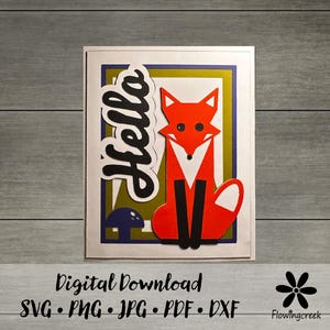 Hallo Fuchs mit Waldpilz 3D Layered Grußkarte SVG Cut File Instant Download Einfache DIY-Karte für alle Gelegenheiten