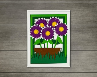 Dahlias Layered Card SVG Cut File 3D Flower Pot Design Digital Download