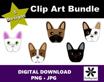 Frenchie Face clip art bundle for printing or sublimation on shirts, tumblers, pillows, or bags for gifts and events