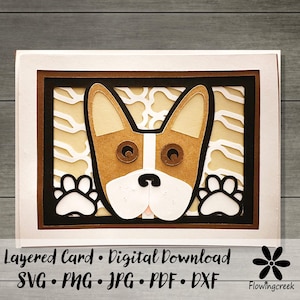 Französische Bulldogge mit braunen Streifen 3D-Schichten-Gruß-Karte SVG-Schnitt-Datei Sofortiger Download Einfache DIY-Karte für alle Gelegenheiten, Geburtstag, Danke