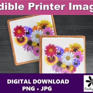 Colorful Heart Flower Bouquet, Edible Printer, Eddie, Cookie, Floral Clip Art, Valentine&#39;s Day, Wedding, Bridal shower, Spring, JPG, PNG