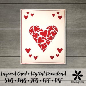 Cartão de felicitações em camadas 3D com corações de renda, arquivo SVG cortado, download instantâneo, faça você mesmo fácil para aniversário, aniversário ou dia dos namorados