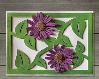 Coneflower Layered Card SVG Cut File 3D Flower Notecard Digital Download