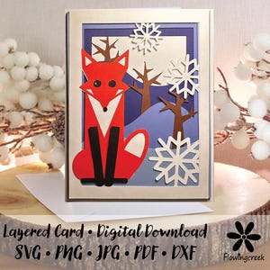 Winter Fuchs mit Schneeflocken 3D Layerd Grußkarte SVG Cut File Instant Download Einfache DIY-Karte für alle Gelegenheiten