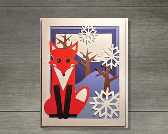 Tarjeta de felicitación digital DIY con diseño de zorro invernal en 3D (SVG)