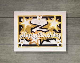 Layered Star Happy Birthday Card SVG – Digital Download