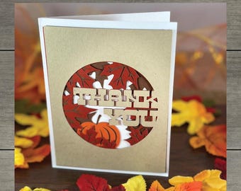 Cartão de Agradecimento de Outono em SVG, 3D, em Camadas, Artesanato em Papel, Arquivo para Criação de Cartões Cricut e Silhouette