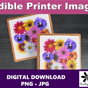 Colorful Square Flower Bouquet, Edible Printer, Eddie, Cookie, Floral Clip Art, Valentine&#39;s Day, Wedding, Bridal shower, Spring, JPG, PNG