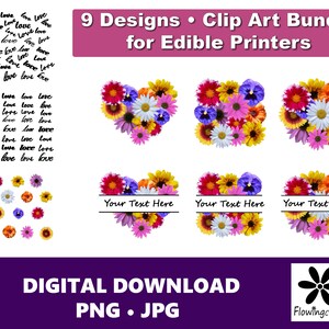 Love in Bloom Bundle for Edible Printers, Eddie, Cookie, Floral Clip Art, Mother&#39;s Day, Wedding, Bridal shower, Spring, JPG, PNG