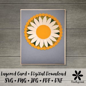 Biglietto d'auguri a strati 3D con margherita, file SVG, download istantaneo, facile da realizzare, per tutte le occasioni, compleanno, ringraziamento o biglietto di auguri.