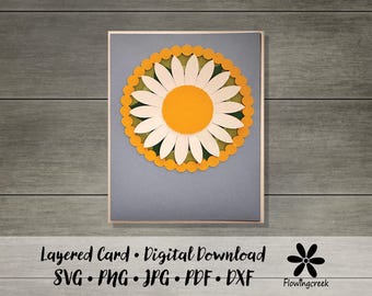 Daisy 3D Layered Card SVG DIY Greeting Card Cut File Digital Download