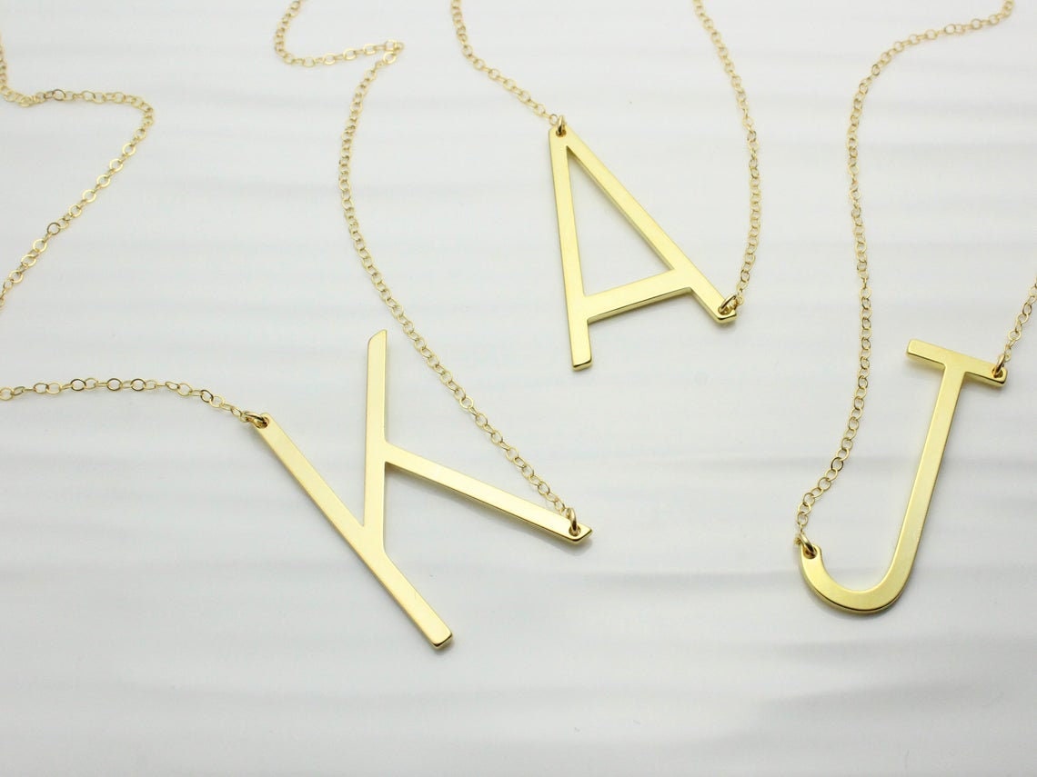 Large Silver Letter Necklace Big 