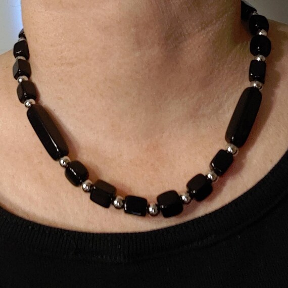 Vintage Trifari Black and Silvertone Necklace. Bl… - image 2