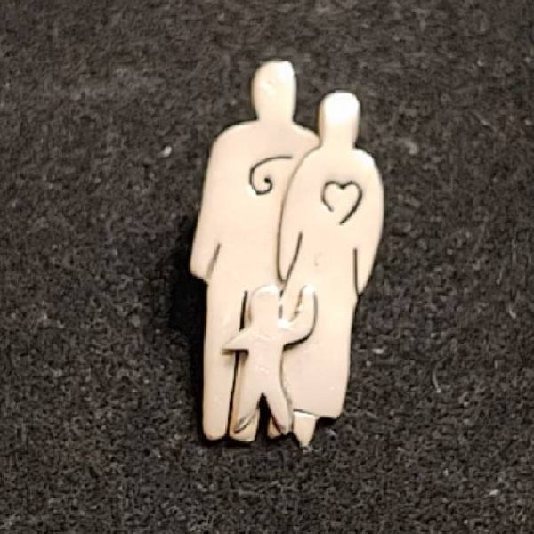 Vintage 3 Person 'Family' Pin by Far Fetched Brand. Sterling Silver Tac Pin