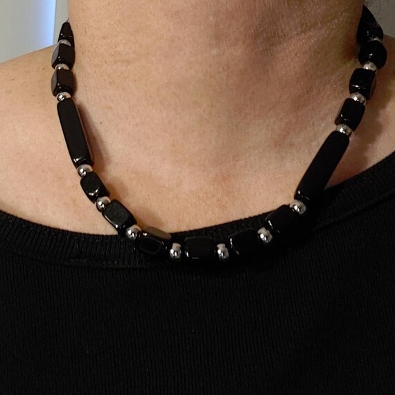 Vintage Trifari Black and Silvertone Necklace. Bl… - image 5