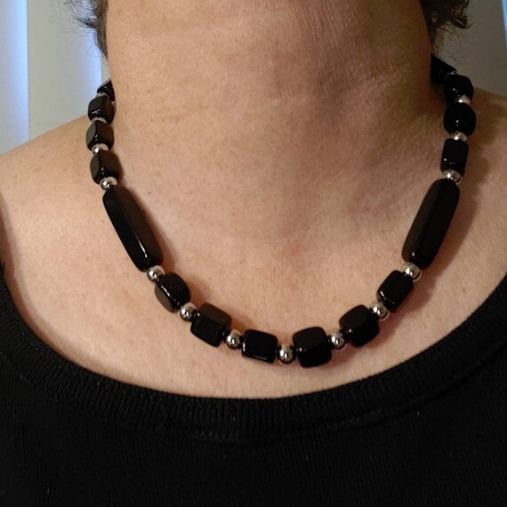 Vintage Trifari Black and Silvertone Necklace. Bl… - image 3