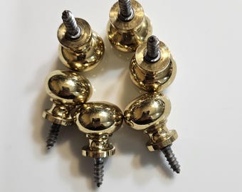 6 Vintage 3/4" Brass Screw-In Knobs. 4/8" Imbedded Screw. Button Mushroom Shape.